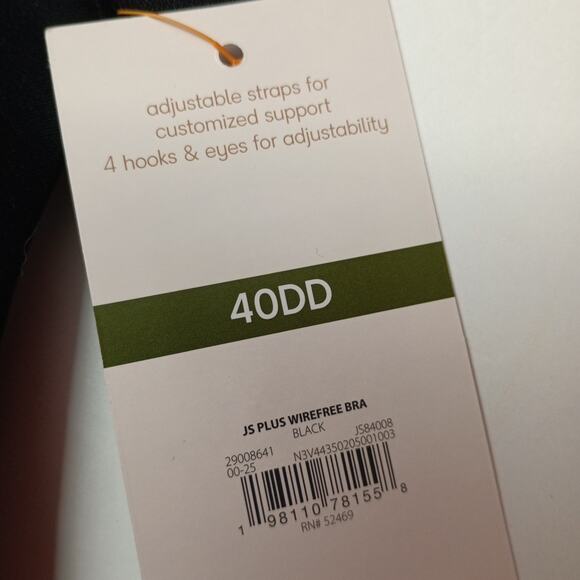 Joyspun Plus Wirefree Full Coverage Bra Women's Size 40DD Black Smooth Wings - Picture 3 of 5